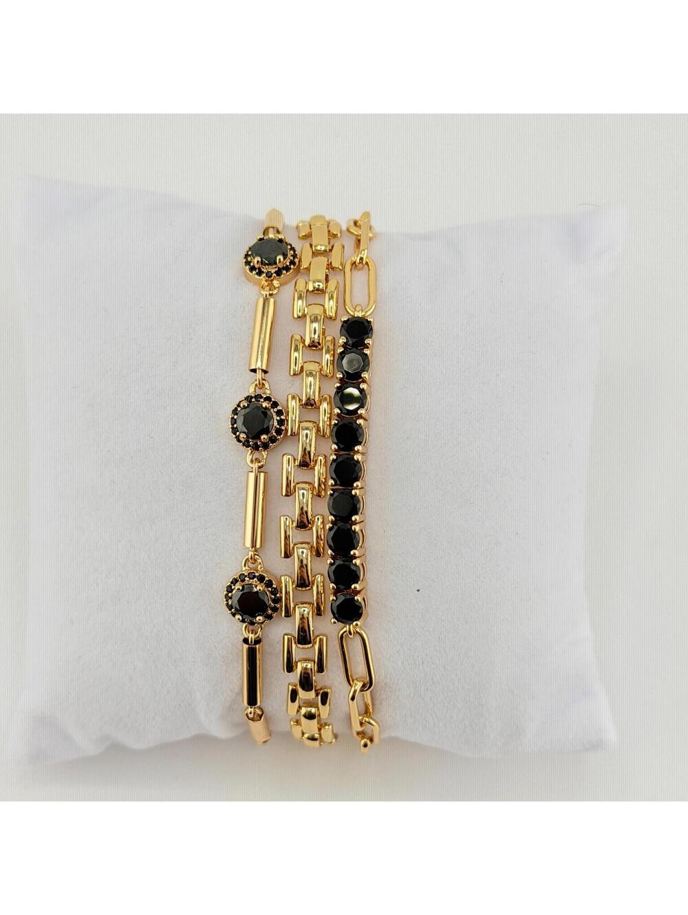 Bomb Party Luxe Layers Bracelet "Who's Gonna Stop Me" Black Onyx on Yellow Gold